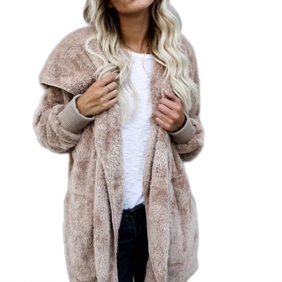 LAST ONE! • Taupe Tan Beige Sherpa Jacket Cardigan - Picture 5 of 8